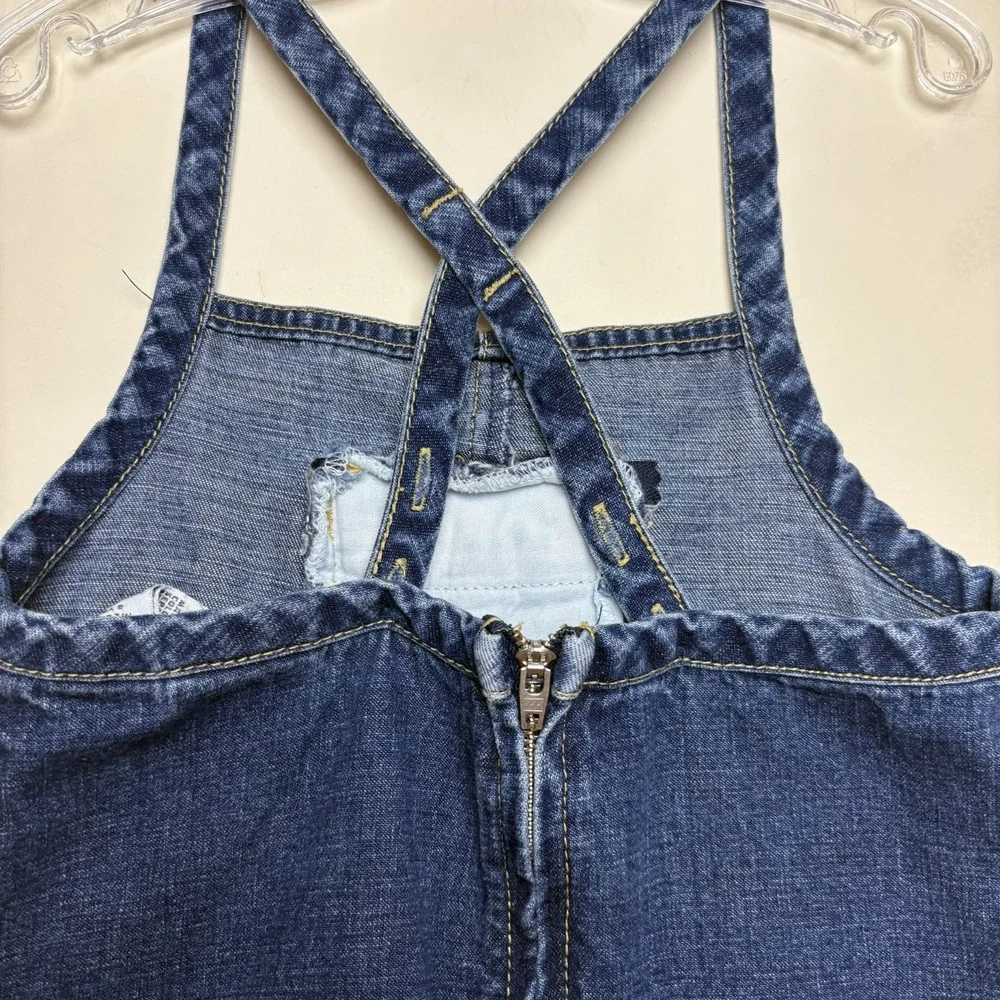 Vintage Girls Gymboree Sz M - 4y Denim Jean Dress Embroidered Flowers